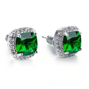 Emerald Princess Cut 925 Silver Earrings